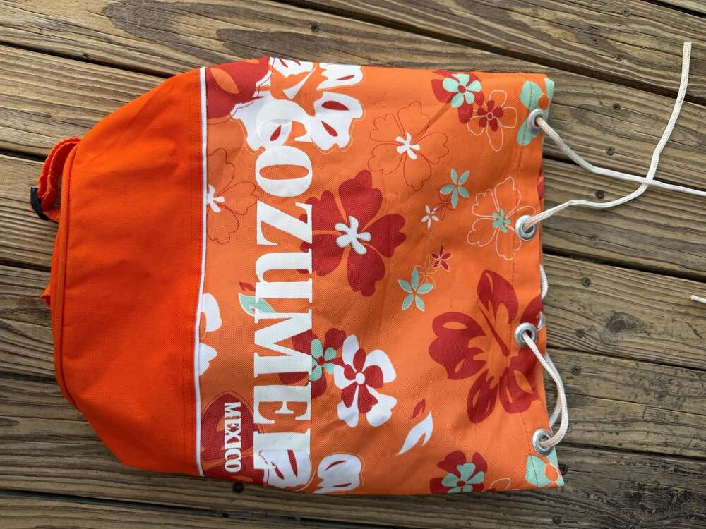 Cozumel Mexico Tropical Floral Print Drawstring Backpack with Zipper Detail